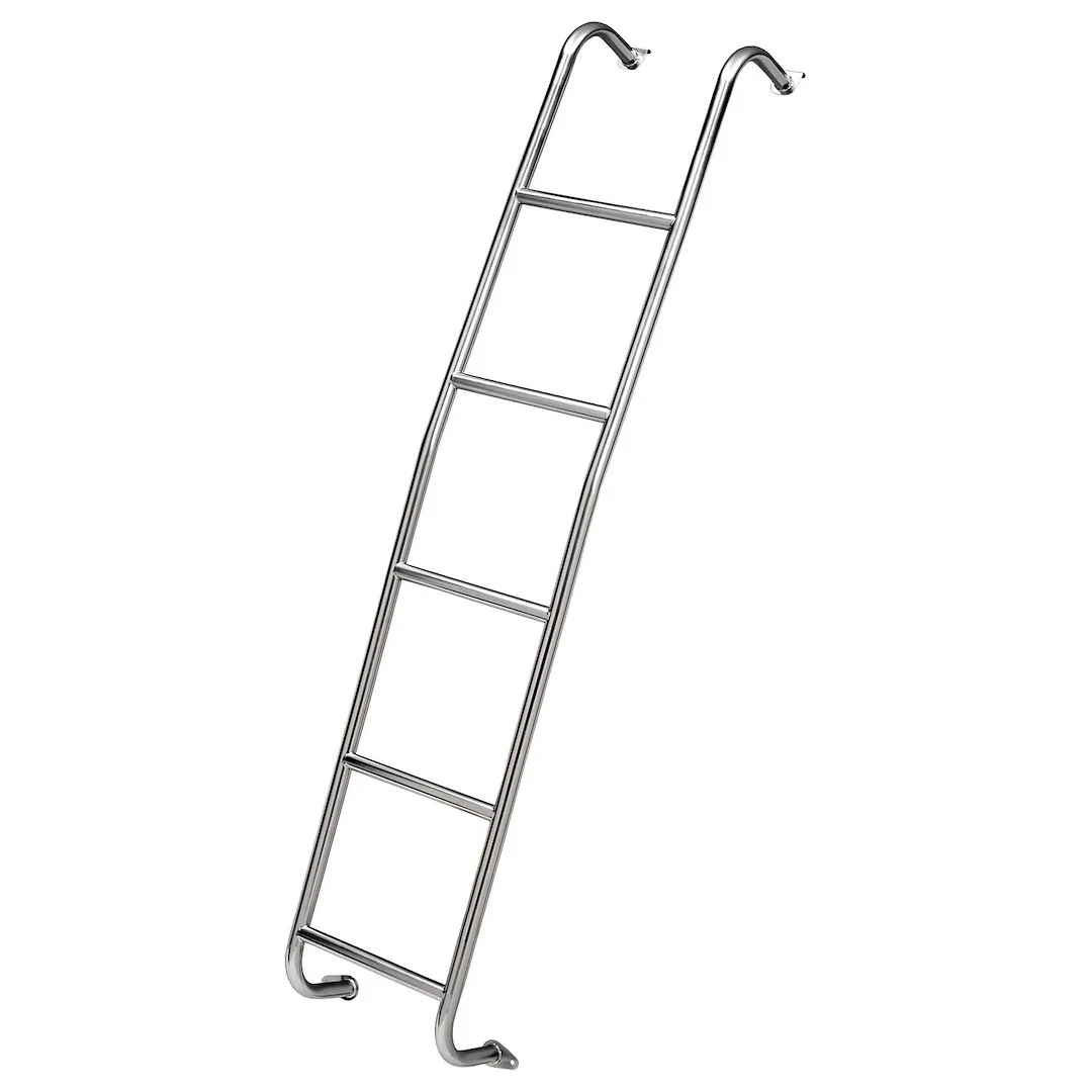 093TS – SURCO Rear Door Ladder, Non-Slip Tubular 4 Rungs Electro-Polished Silver Stainless Steel Over The Door Hooks ...